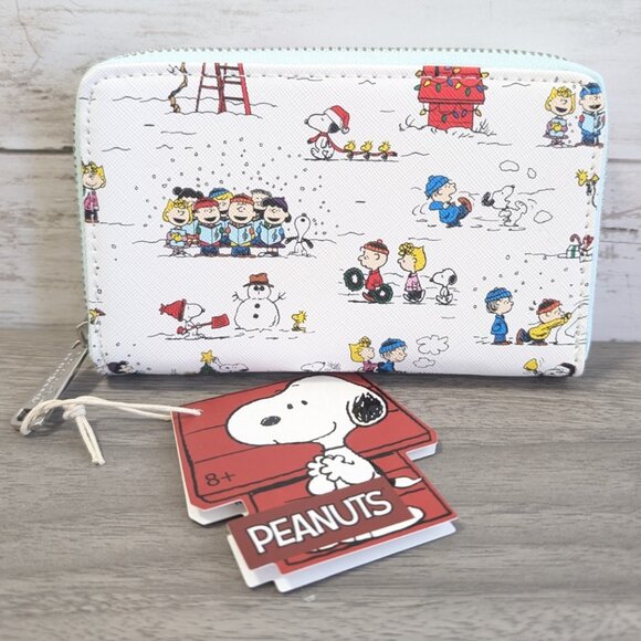 Loungefly Peanuts Happy Holidays All-Over-Print Ziparound Wallet - Picture 1 of 4